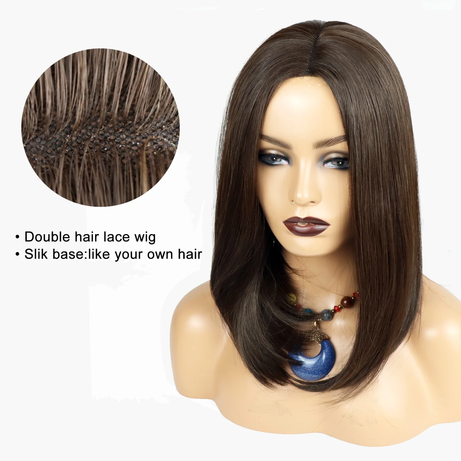 5x5 Silk Base Topper for Jewish Women Brown Color Bob Jewish Topper Wig Straight 14inch Japanese Futura Fiber Synthetic Hair Wig