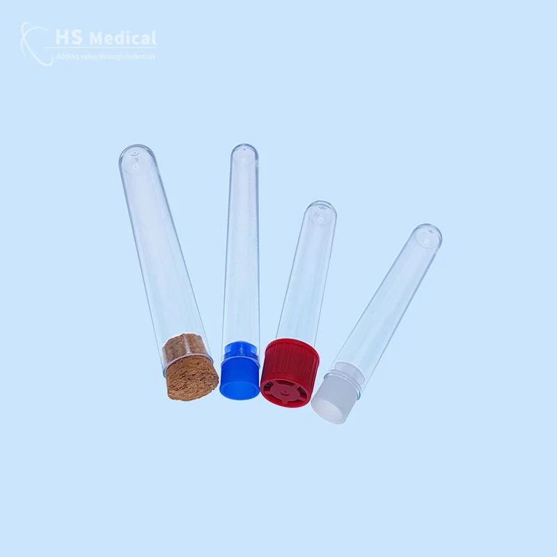 Hs Medical Customized Different size clear PS plastic test tube with cork