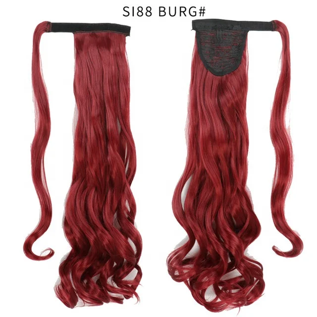 Red Wrap Around Ponytail Clip in Curly Wavy Hair Extensions Synthetic Clip on Hairpiece Ponytail Extension for Women