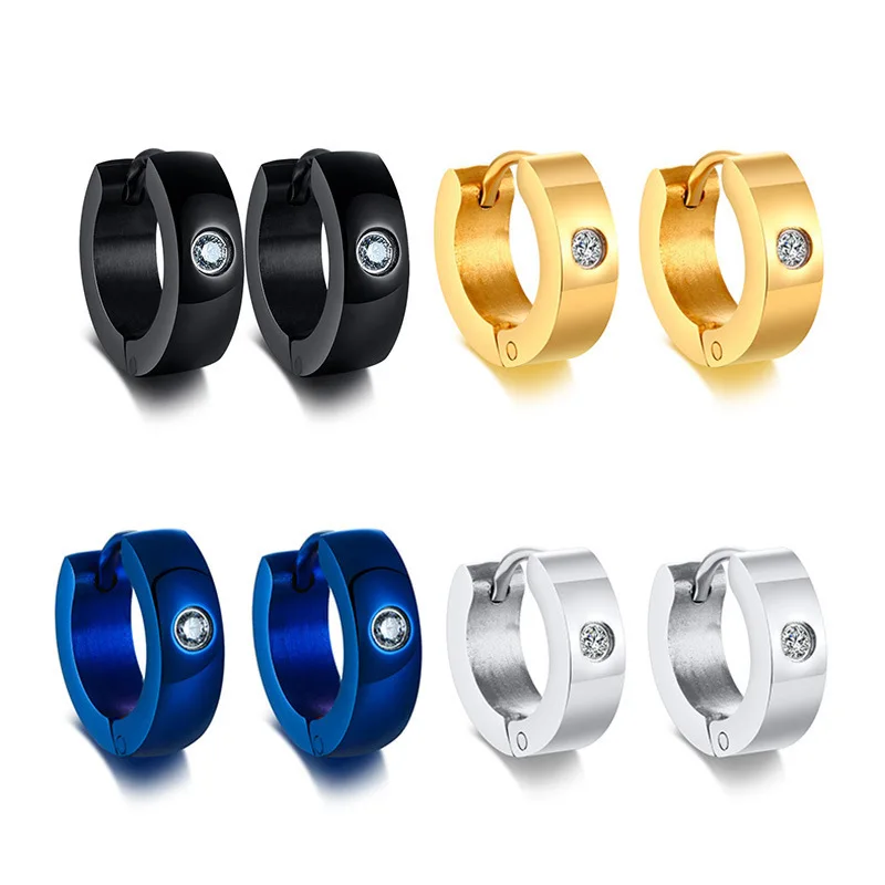 Minimal Zircon Huggie Unisex Hypoallergenic Stainless Steel CZ Pierced Hoop Earrings Women Men EH-117