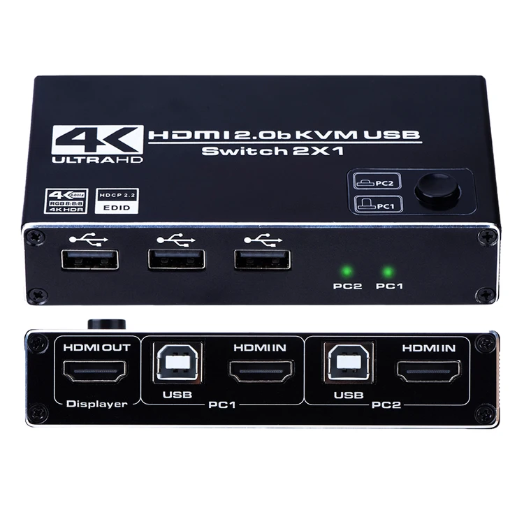  HDMI 2.0b KVM USB переключатель 2 порта компьютера совместное использование одного монитора 2x1 Ultra HD 4K @ 60 Гц