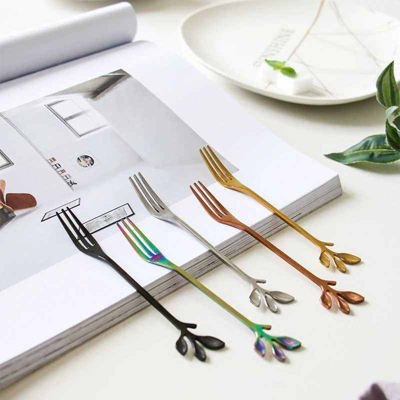 
Wholesale New Creative Leaf shape eco friendly metal gold spoon fork set 