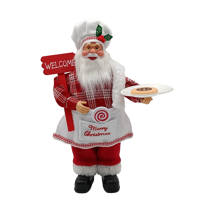 New Arrival Christmas Decoration Standing Chef Santa Claus Ornaments Santa Figurines Dolls Plush Toys