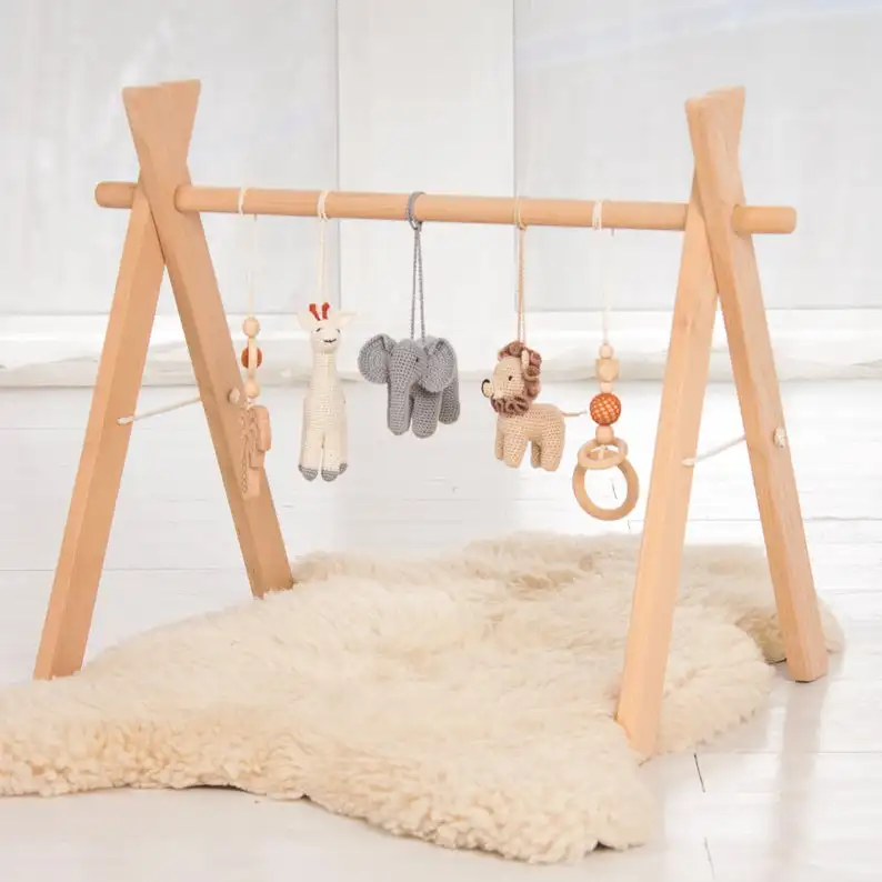 Winning Baby Gym Play Activity Baby Gym Wood Toys Activity Hanging Wooden Fitness Frame Toys With Hanging Crochet Hanging Dolls