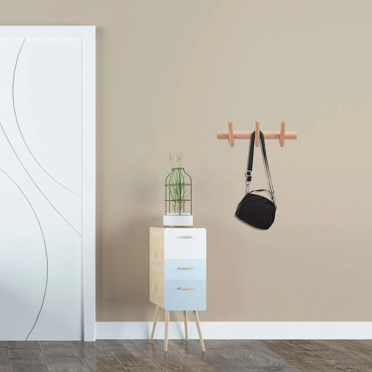 Natural Beech Wood 3 Hooks Hat Rack Hanger Wall Mounted Coat Hooks Wood Wall Hooks