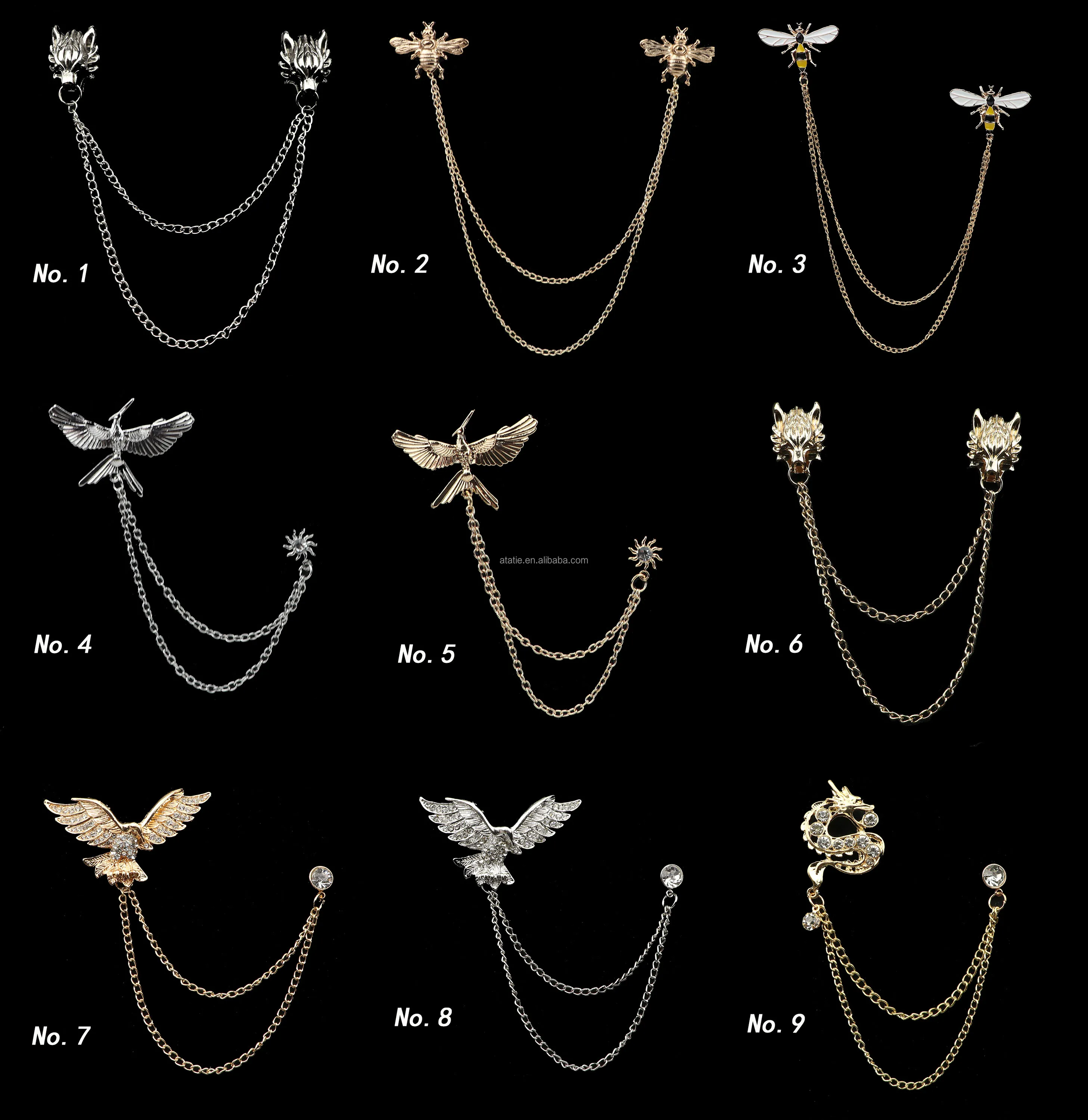 Fashion Gentleman Tassel Brooch for Men Suit Shirt Collar Chain Lapel Pin Lion Dragon Deer Retro Wedding Dinner Accessories