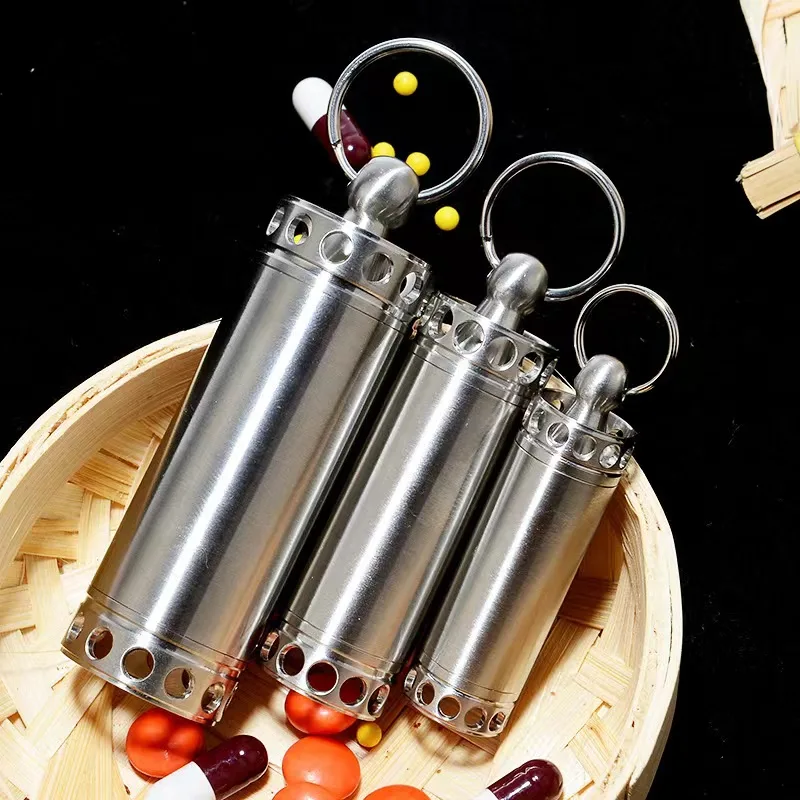 Metal multi-functional small medicine box moisture-proof sealed bottle outdoor waterproof warehouse key chain storage bottle