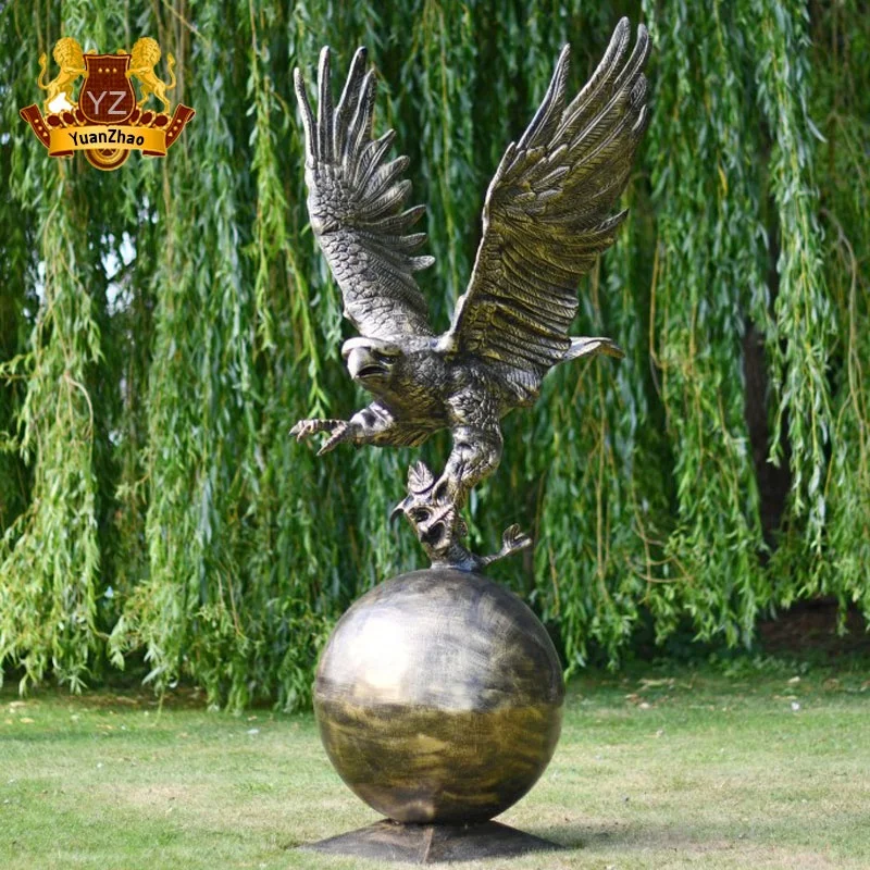 American Eagle Bronze Statue Large Garden Ornament Cast Bronze Eagle on Ball Sculpture