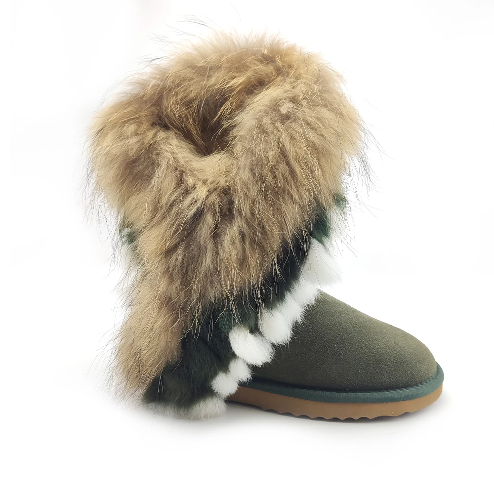 
CF-077 Free Samples Beautiful Genuine Leather Racoon Fur And Rabbit Fur Wholesale Lady Boots, Winter Women Snow Boots Fashion 