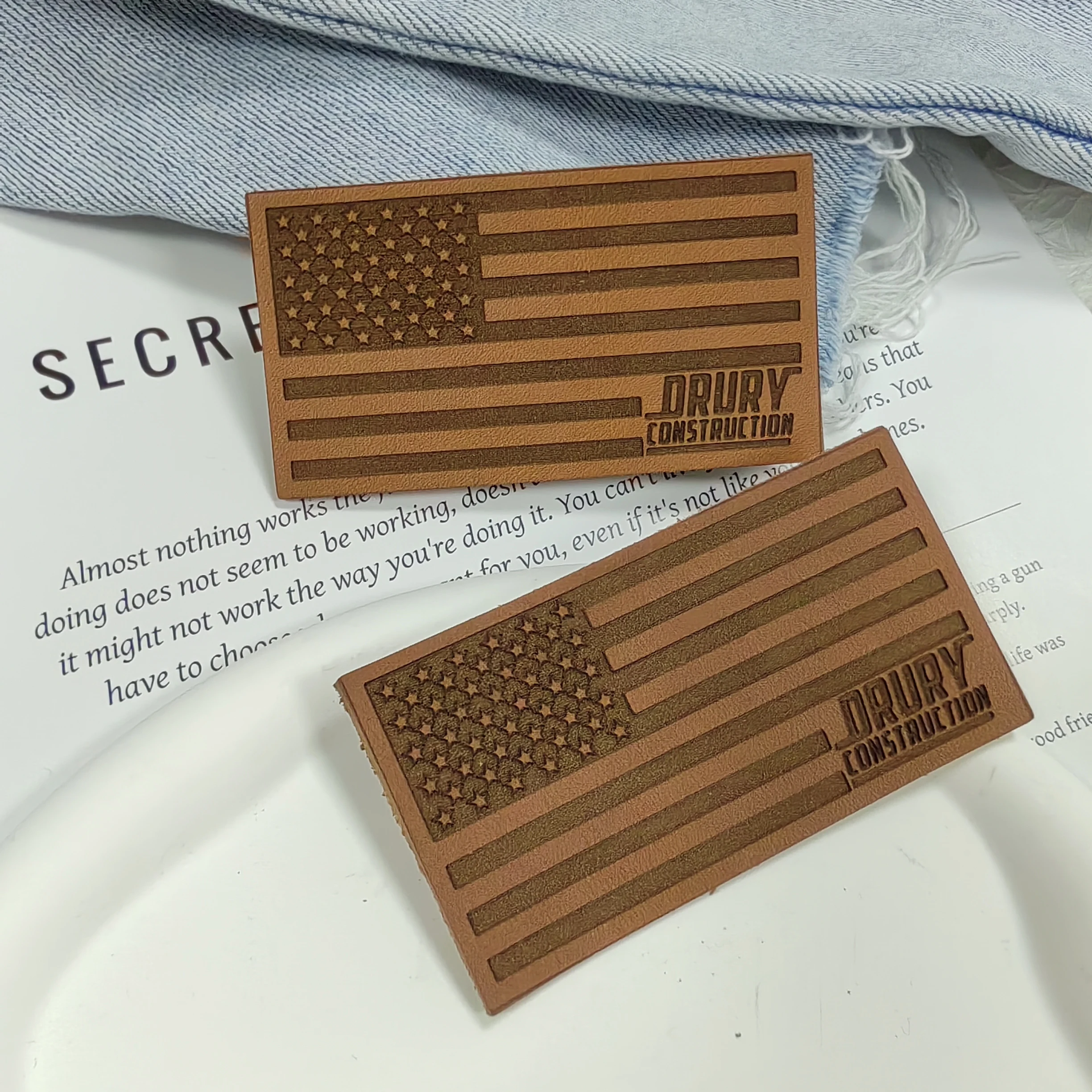 Custom Luxury label American flag leather label laser engraved patch for jeans