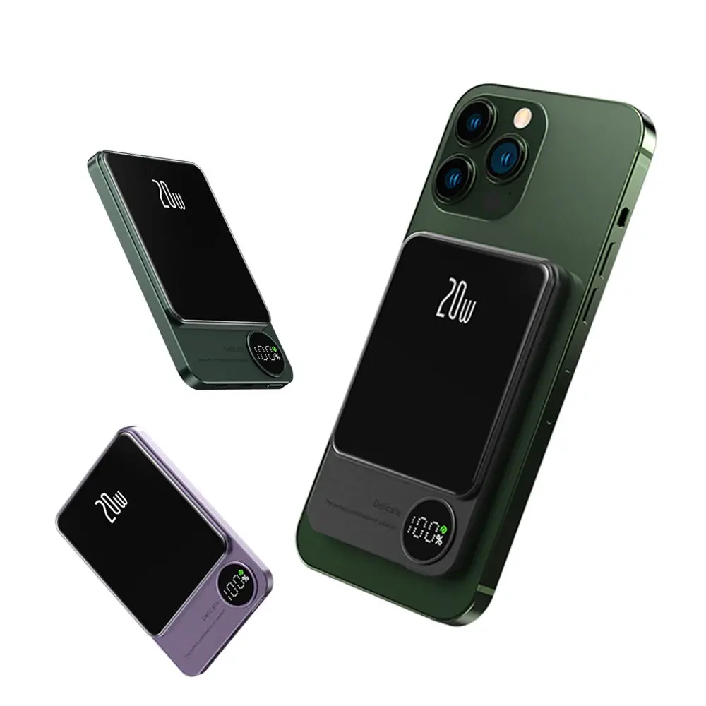 CYKE Newest Mini Portable Charger 5000mah 10000mah Powerbank Magnetic Wireless Charging Metal Power Bank with Led Display Q9