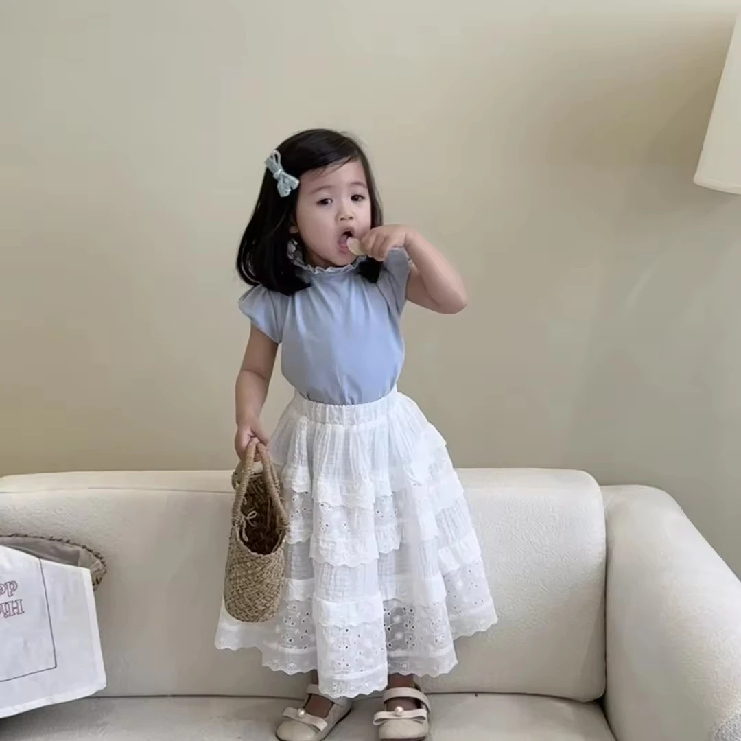 Wholesale fashion skirt set for girls korean style children boutique clothing cute short sleeve kids girls clothes sets