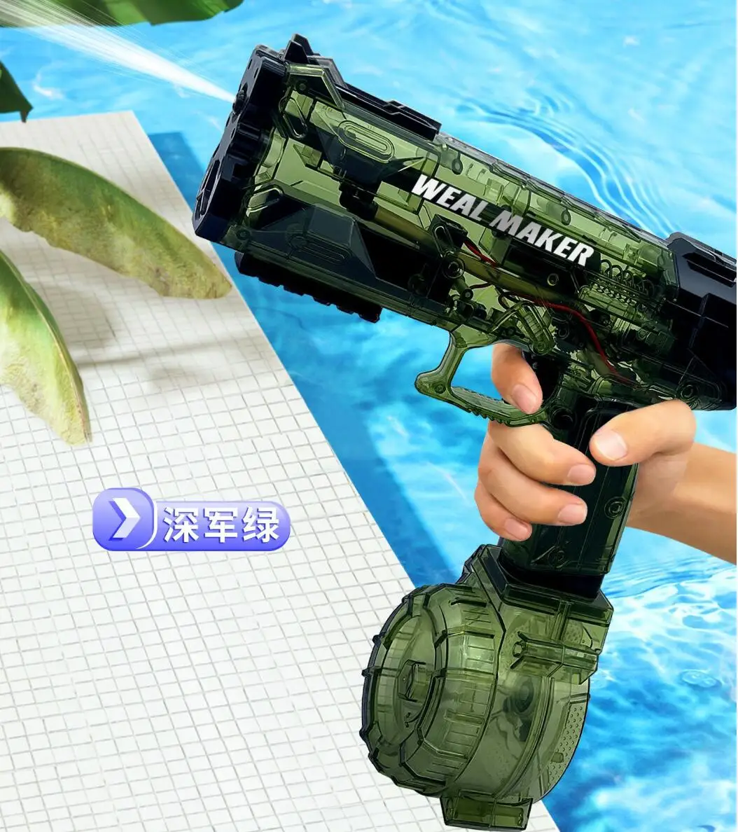 Electric Water Pistol Transparent Automatic Squirt Guns Waterproof Water Gun Summer Pool Toys for Kid Adult
