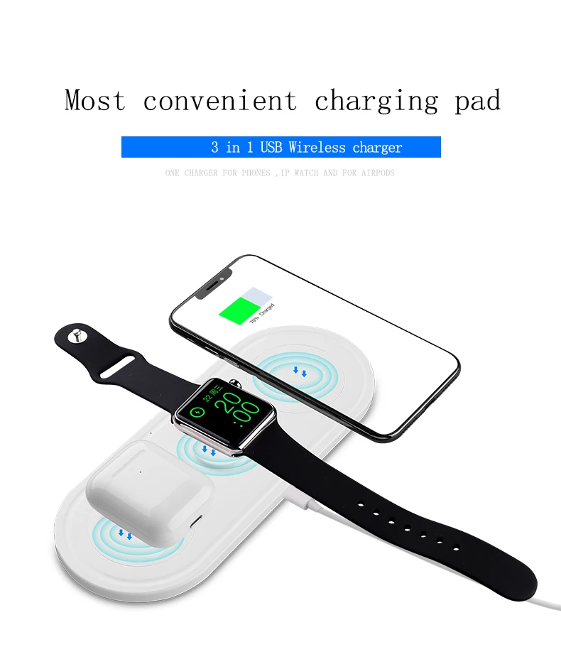 2019 New Products 10W Fast Charge 4 in 1Wireless Charger Dual Wireless Charging With USB Port