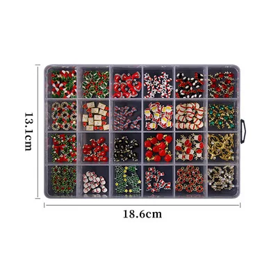 ND1131 Nail Art Designs 24 Grids Christmas Series Metal Tree Snowman Elk Candy Jewelry For