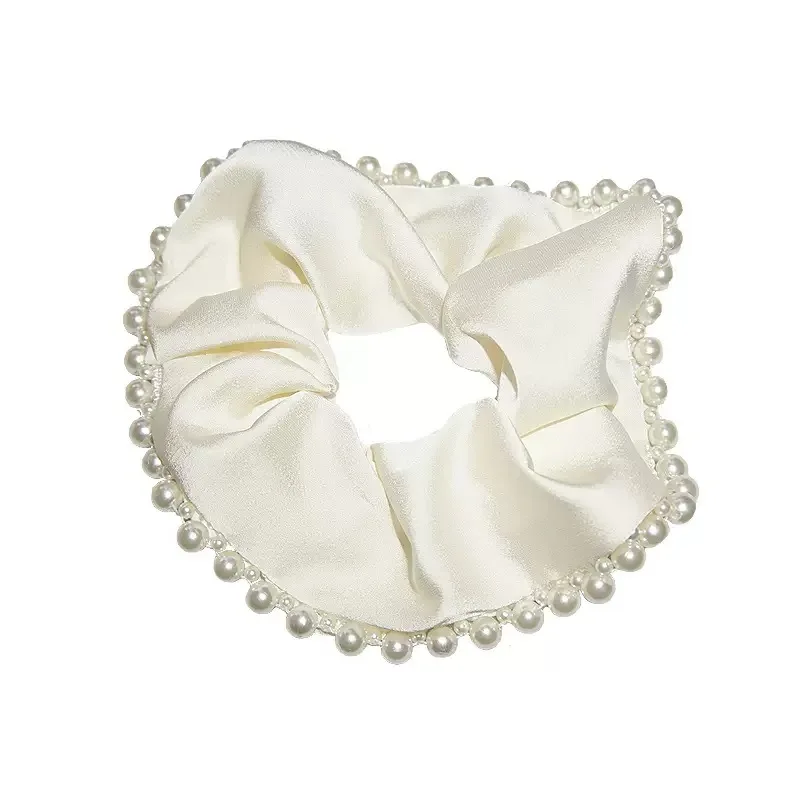Q&Y INS High quality pure color satin pearl hair string women fashion elegant sweet french retro designer pearls scrunchies