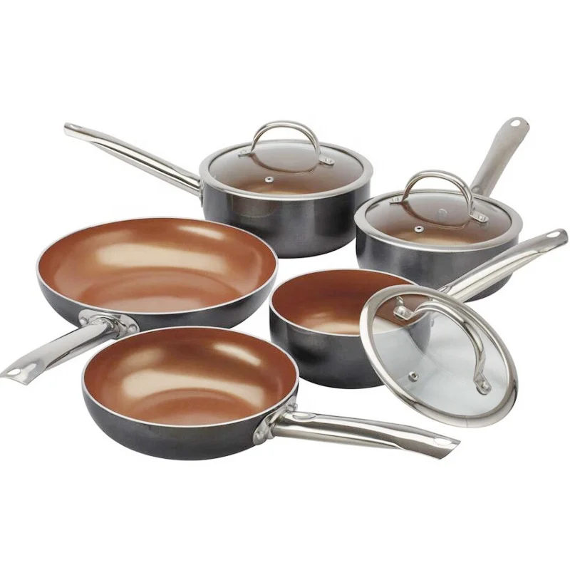 12pcs Copper Color Ceramic Coating Nonstick Cookware Stock Pot Set With Stainless Steel Handles