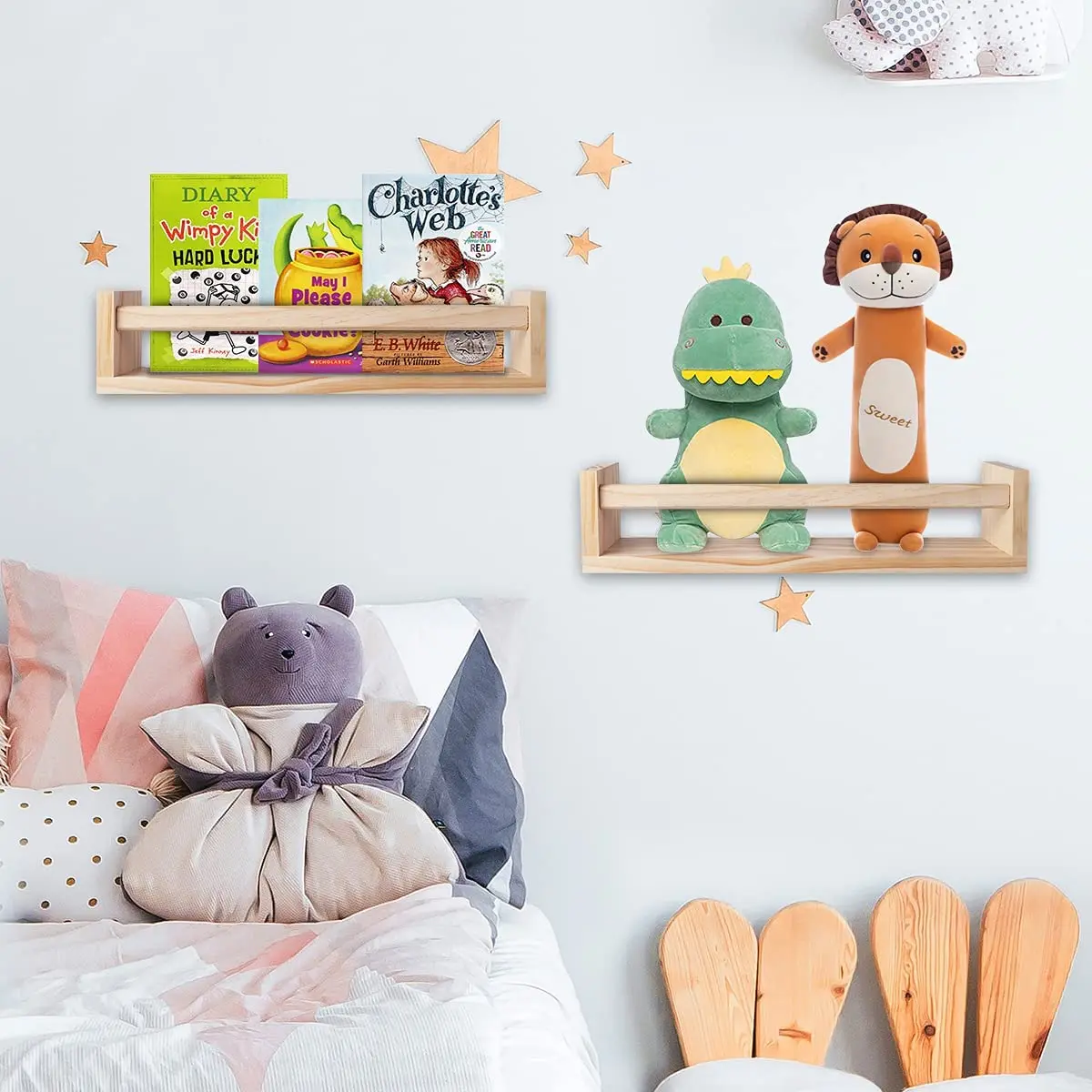 Nursery Book Shelves Set of 4,Wood Floating Nursery Shelves for Wall,Wall Bookshelves for Kids