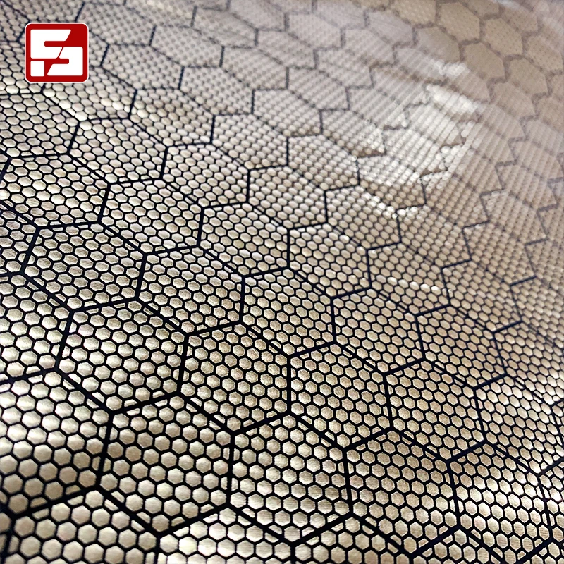 Lining coat fabric 100% nylon 380T taffeta fabric honeycomb gold stamping fabric for garments