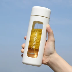 Eco Life Friendly Drinking Glass Bottle Inside Filter  Unbreakable Glass Water Bottle with Silicone Sleeve