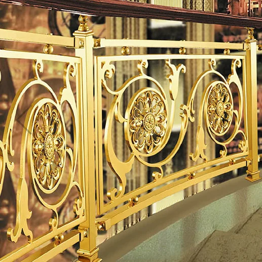 Luxury resort villa mirror gold aluminium curved stairs railing spiral staircase balustrades & handrails design