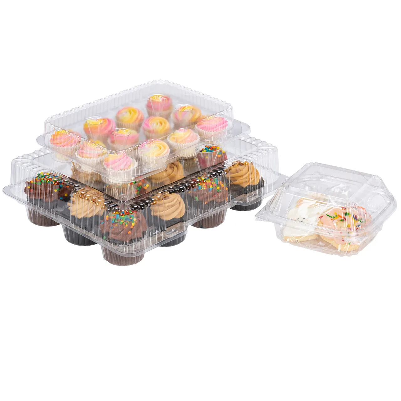 Cupcake Containers Plastic Disposable Single 2 4 6 12 Cup Transparent Individual Cupcake Box With Clear Lid And Packaging