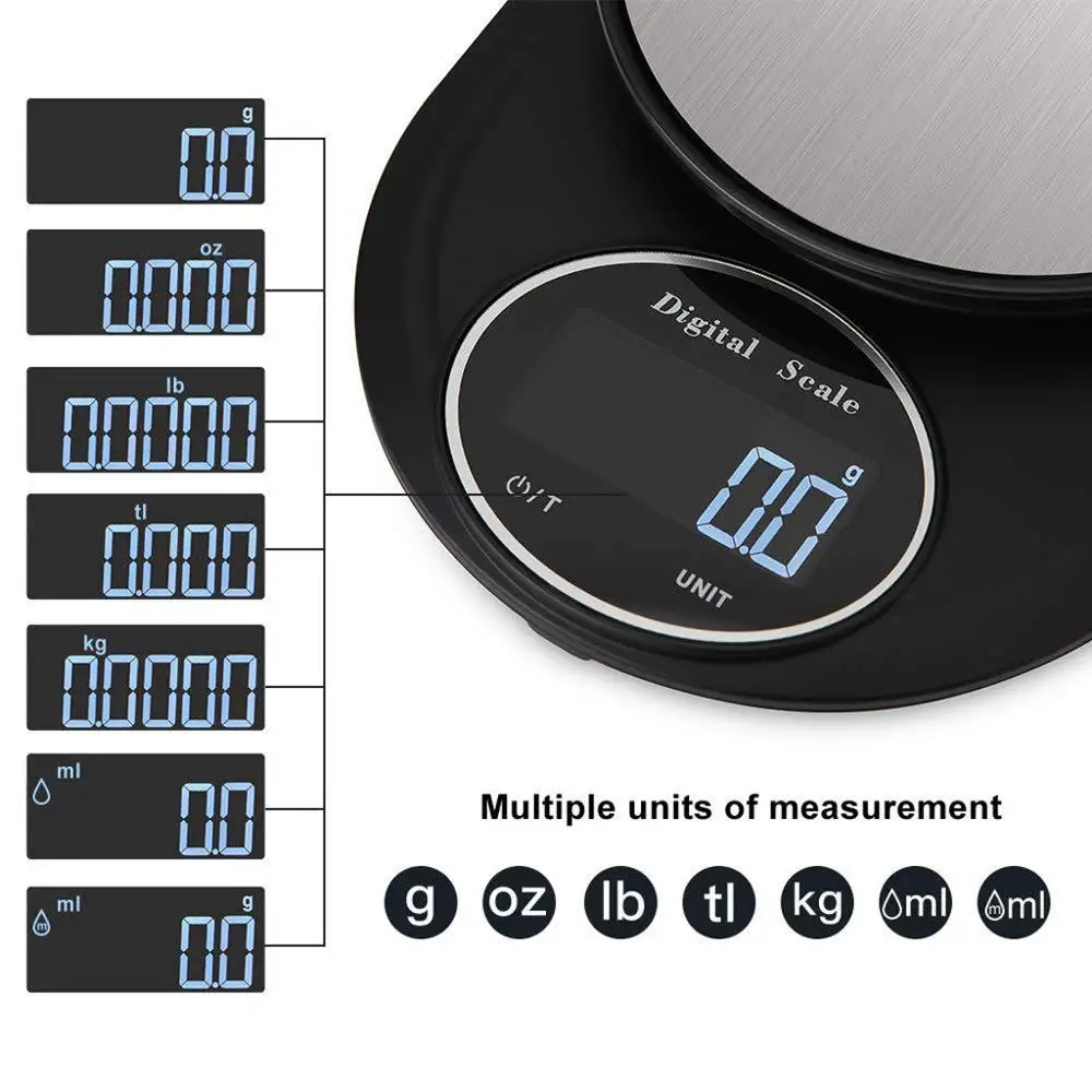 
Stainless Steel Kitchen Scale Electronic Weighing 5Kg/0.1g Household Kitchen Scale Food Mini Gram Scale Jewelry Said 