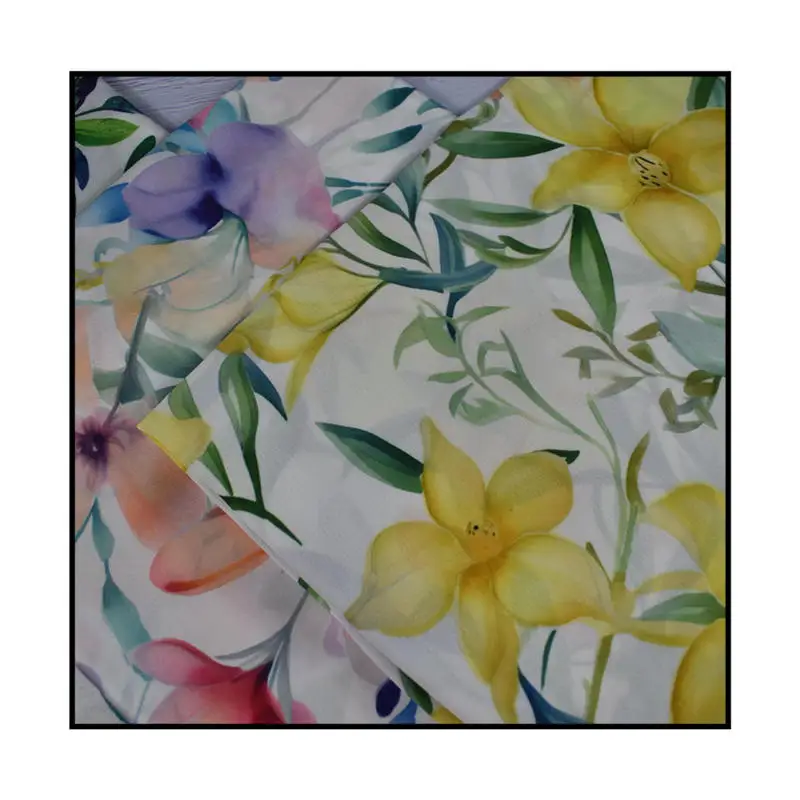 New Fashion 100% Polyester Tulle Fabric Weave Colorful Rose Print Chiffon Fabric For Garment