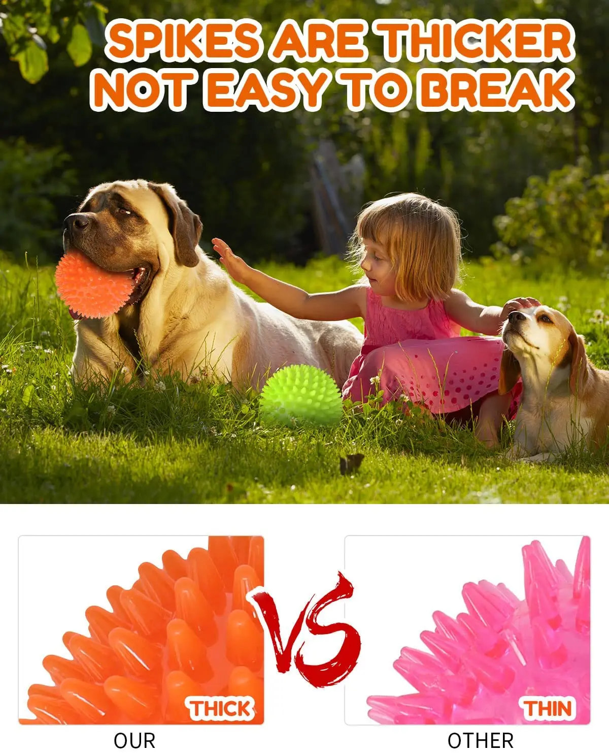 4.5 Squeaky Dog Ball for Small Medium Large Dogs Dog Toys for Aggressive Chewers Spike Ball Toys for Clean Teeth and Training