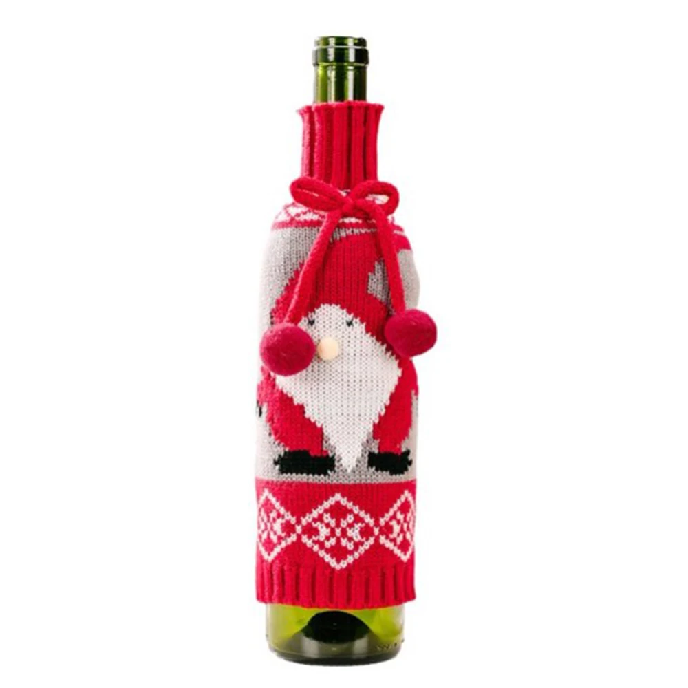 Wholesale Santa Decorations Xmas Wine Bottle Gift Loot Pompom Christmas Wine Bag