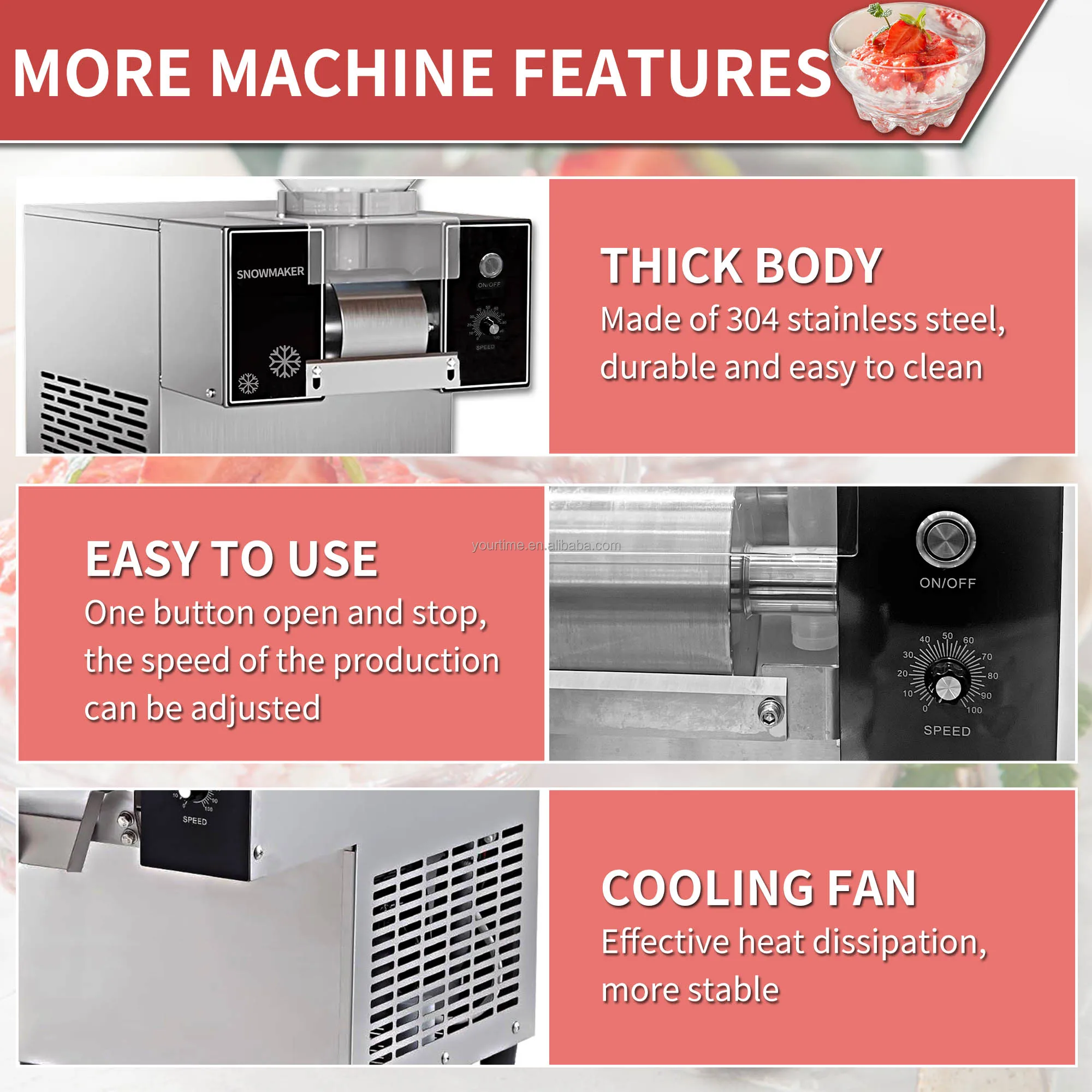 Yourtime 170KG/DAY Hot Sale Automatic Flake Ice Shaver Manufacturing Korean Bingsu Ice Milk Snow Shaving Machine