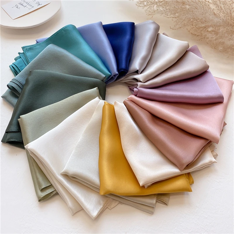 Wholesale Elegant 100% Silk Scarf 53*53cm Square Muslim Hijab Women Classic Shawl Pure Silk Scarves Foulard Headscarf