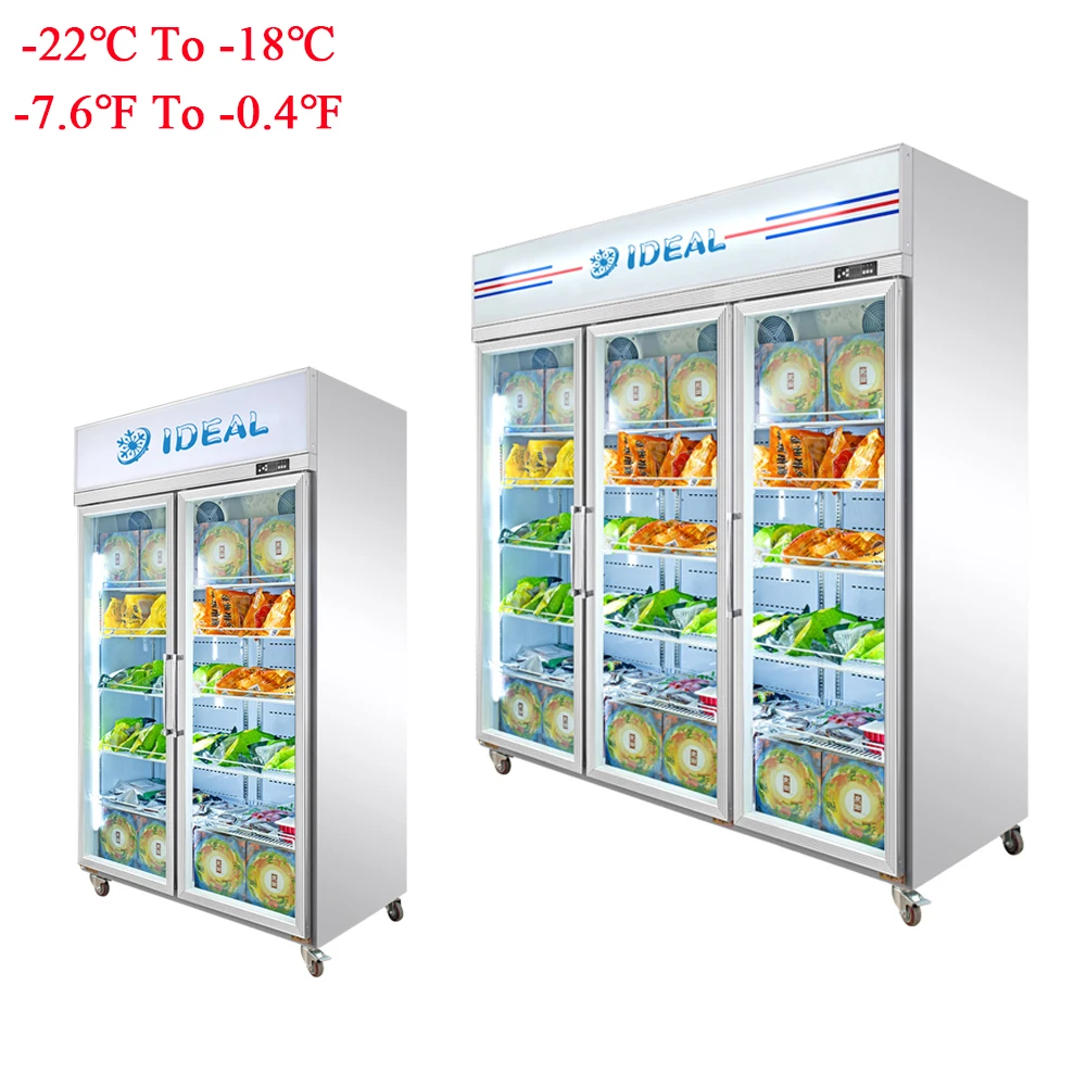 Air cooling system 2 glass door refrigerator freezer with adjustable shelf