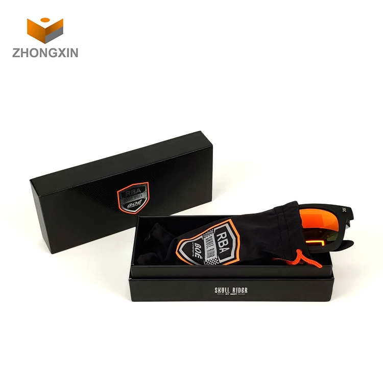 Factory Wholesale Luxury Customizable Logo Black Color Small Box Package For Glasses With Cloth
