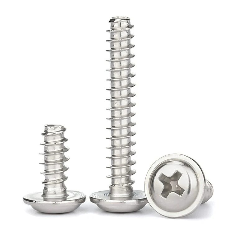 Пластиковые детали Самонарезающий винт 304 нержавеющей стали с шайбой крестовой канавкой круглой головкой плоским хвостовиком