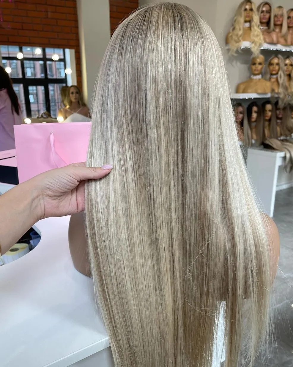 New Arrival High Density Cuticle Aligned European Human Hair Platinum Blonde Silk Straight HD Lace Front Wig For Ladies