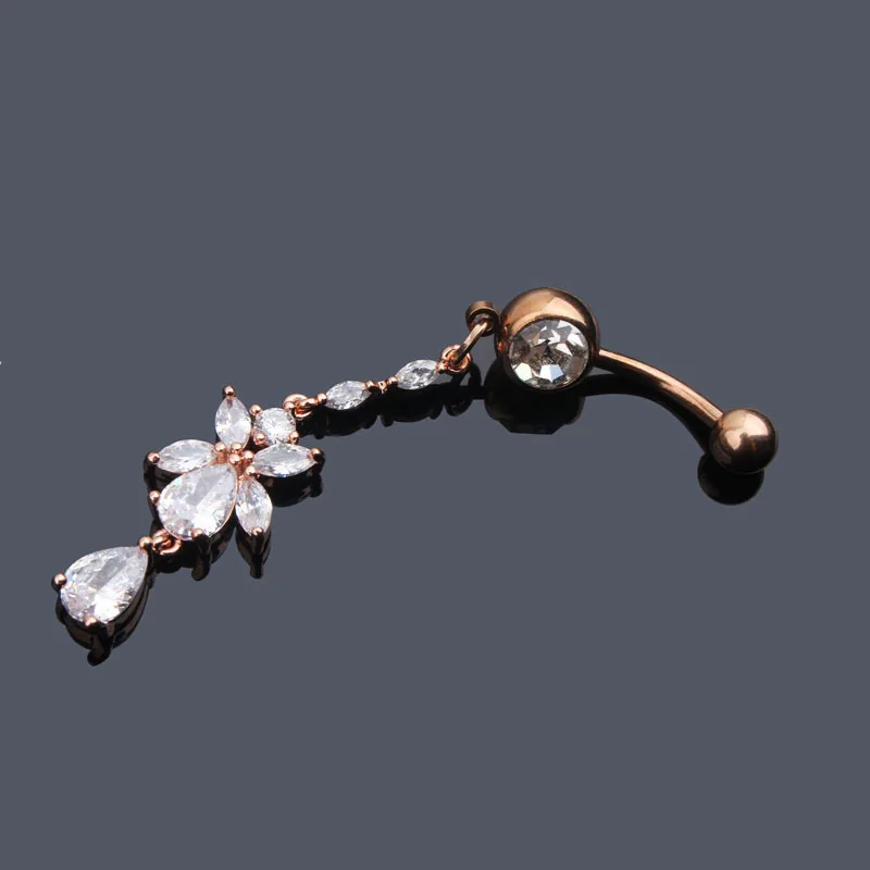 Ruigang 2022  Hot Sale Clear Crystal Medical Steel Navel Ring Piercing Zircon Butterfly Belly Button Rings Dangle