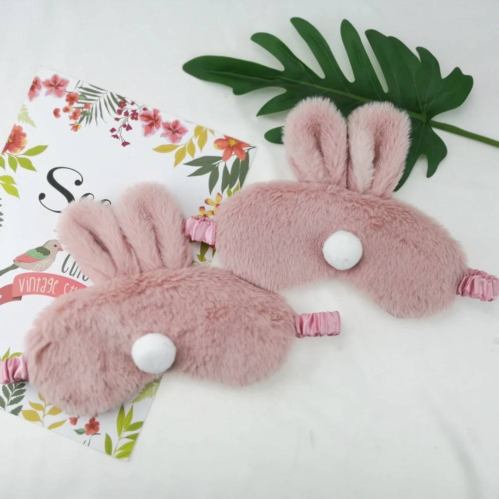 Cute Sleeping Eyemask Black Rabbit Animal Cartoon Style Silk Feeling Plush Bunny Eye-Shade Cover Blinder
