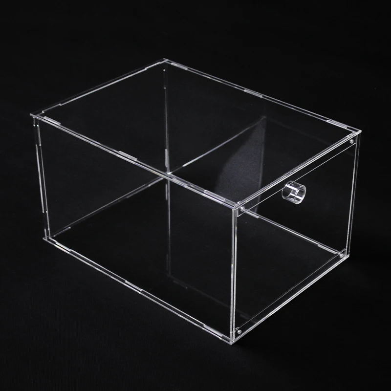 Customised Portable Drop Front Acrylic Detachable Sneaker Shoes Display Box Clear Magnetic Shoe Box with Magnetic opening door