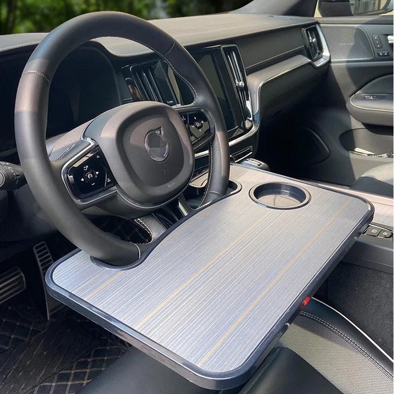 Wood Pattern Portable Laptop Table Tray Car Steering Wheel Auto Desk For Food Eating Steering Wheel Dining Tray