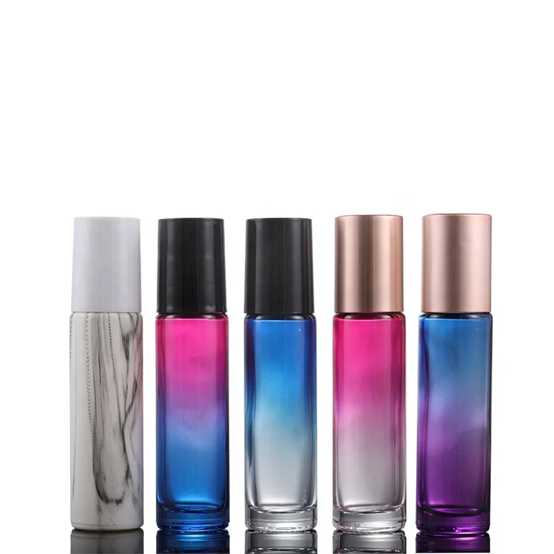2019 hot sale high quality 10ml rainbow colored glass essential oil or perfume roller ball bottle