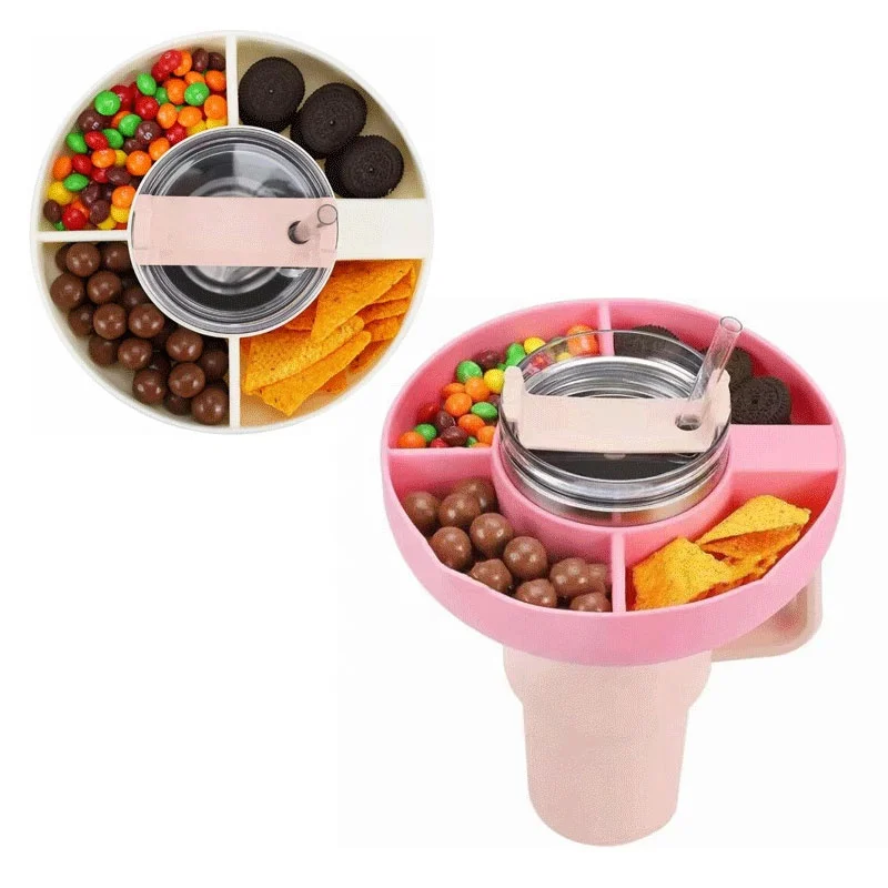 4 Compartment Silicone Snack Ring Bowl Platter Divider Nut Tray Fruit Plate For 40 OZ Stanley Cup Tumbler Quencher Adventure