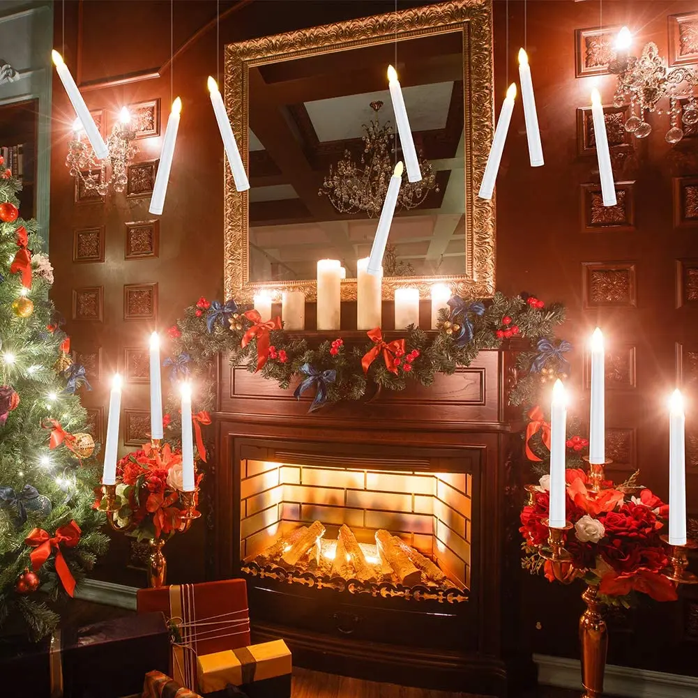 
Flameless White LED Taper Candles with Gold Removable Candle Holders 