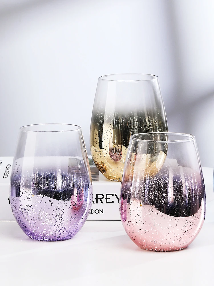 Creative Glass Drinking Cup Electroplating starry sky Stemless Wine Glass colorful  Water Glasses wholesale
