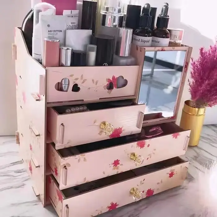 Drawer type wooden desktop cosmetic storage box  jewelry storage