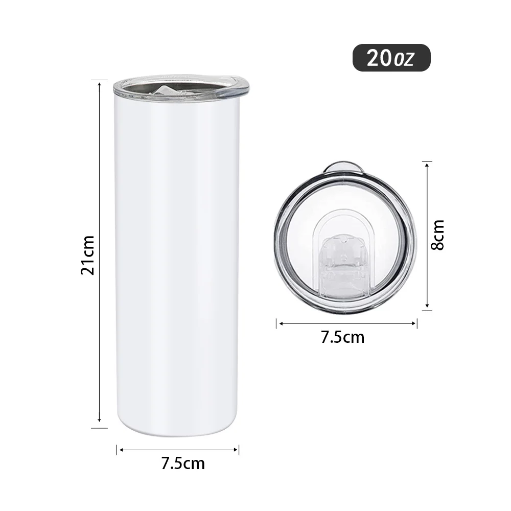 us warehouse Double Wall 15oz 20oz 30oz stainless steel sublimation blanks skinny tumbler straight with straw