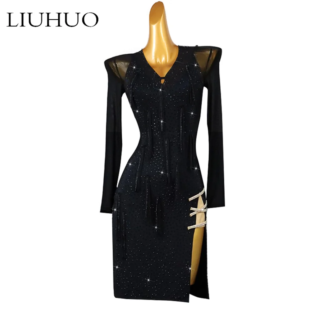 LUHUO Superior Fashion Sleeveless Latin Dance Skating Dress Rumba Skirt One Piece Stage Costume