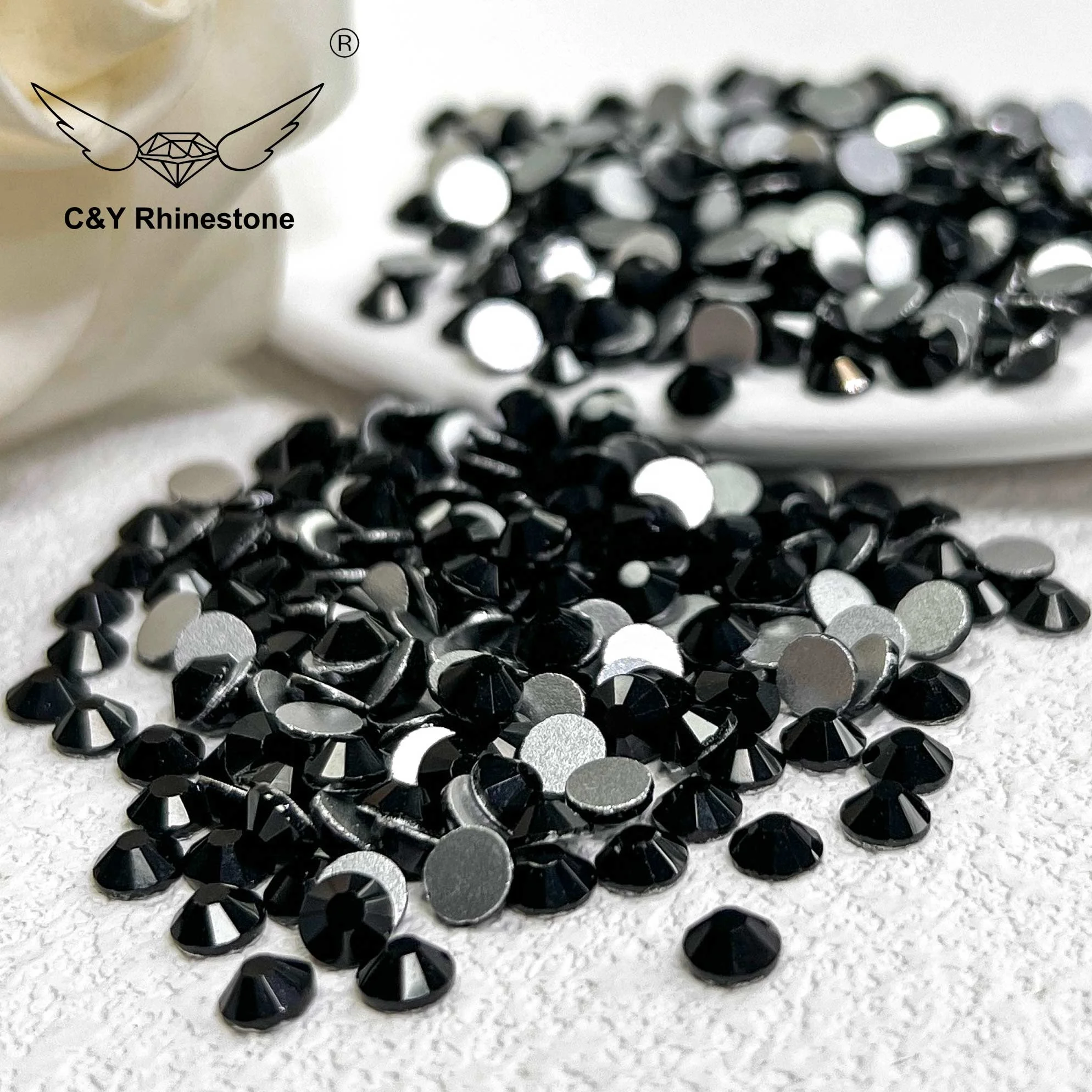 CY 002 Factory Price Nail Art SS3-SS20 Crystal Embellishment Non Hotfix Jet Rhinestone Flatback