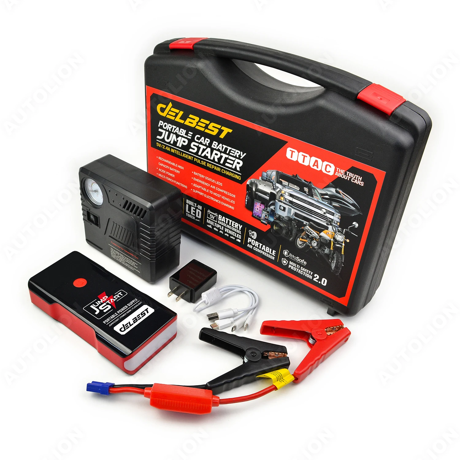Portable Car Battery Jump Starter Pack Power Bank 12V Lithium battery booster with Air Compressor