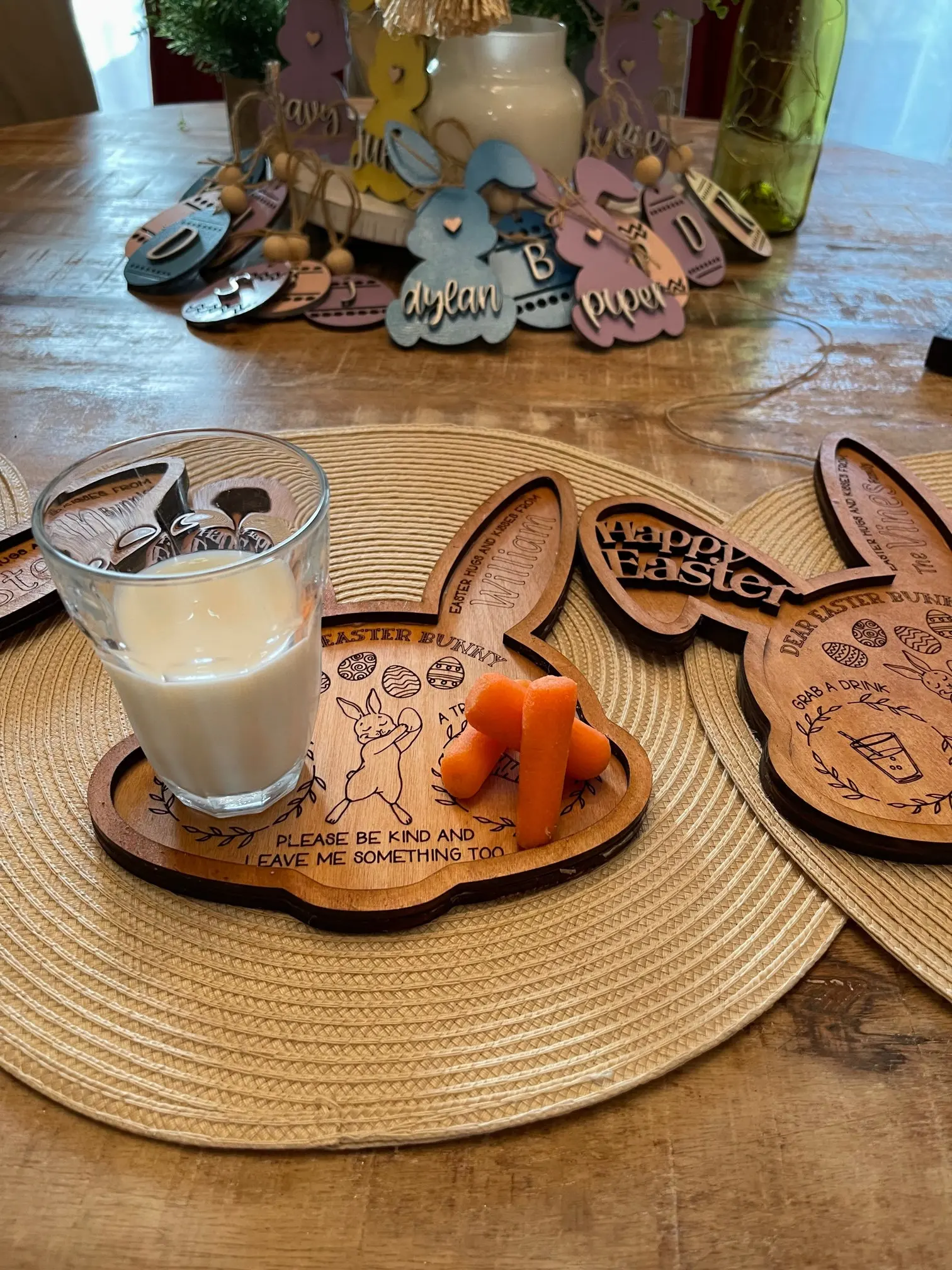 Easter Decoration 2024 Easter Rabbit Tray Wooden Bunny Tray Board Easter Home Decoration